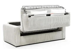 Sofá cama Express convertible en pana beige, cama de láminas de 160 cm, 16 cm de grosor, MONDOVI