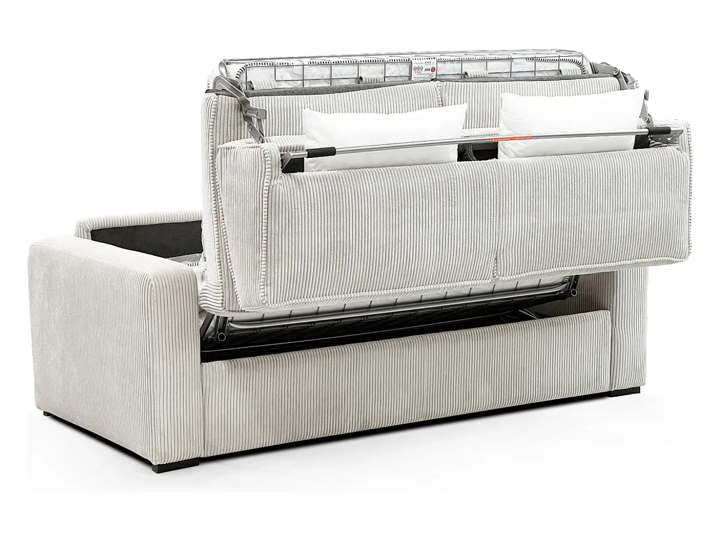 Sofá cama Express convertible en pana beige, cama de láminas de 160 cm, 16 cm de grosor, MONDOVI
