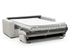 Sofá cama Express en pana beige, superficie de descanso de 130 cm, colchón de 16 cm, MONDOVI