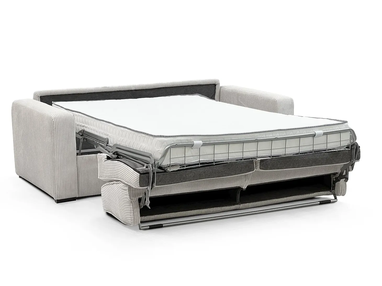 Sofá cama Express en pana beige, superficie de descanso de 130 cm, colchón de 16 cm, MONDOVI