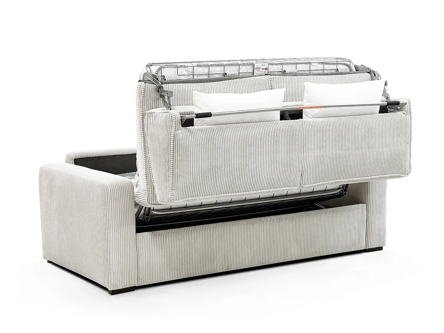 Sofá cama Express en pana beige, superficie de descanso de 130 cm, colchón de 16 cm, MONDOVI
