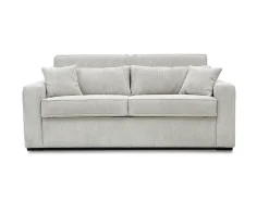 Sofá cama Express en pana beige, superficie de descanso de 130 cm, colchón de 16 cm, MONDOVI