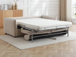 Sofá cama exprés de 3 plazas en tela texturizada beige - Cama 145 cm MALOGU