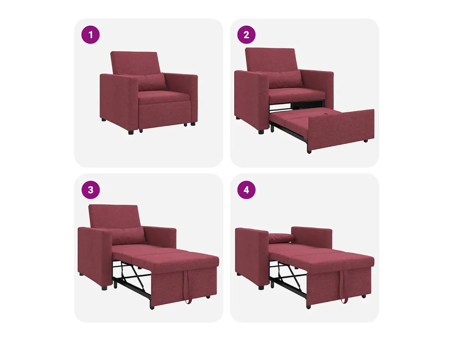 Sofá Cama Individual Rojo vino tinto 90x165x87 cm tela SHL5832