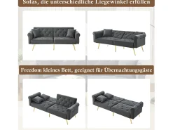 Sofá cama moderno de 2 plazas – 173 x 75 x 70 cm – Respaldo regulable en 3 niveles + patas de metal dorado – Terciopelo – Gris
