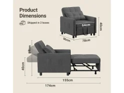 Sofá Cama Plegable Bealife - Sillón Individual Convertible en Chaise Longue con Almohadilla Ajustable, Almacenamiento Integrado y Ruedas