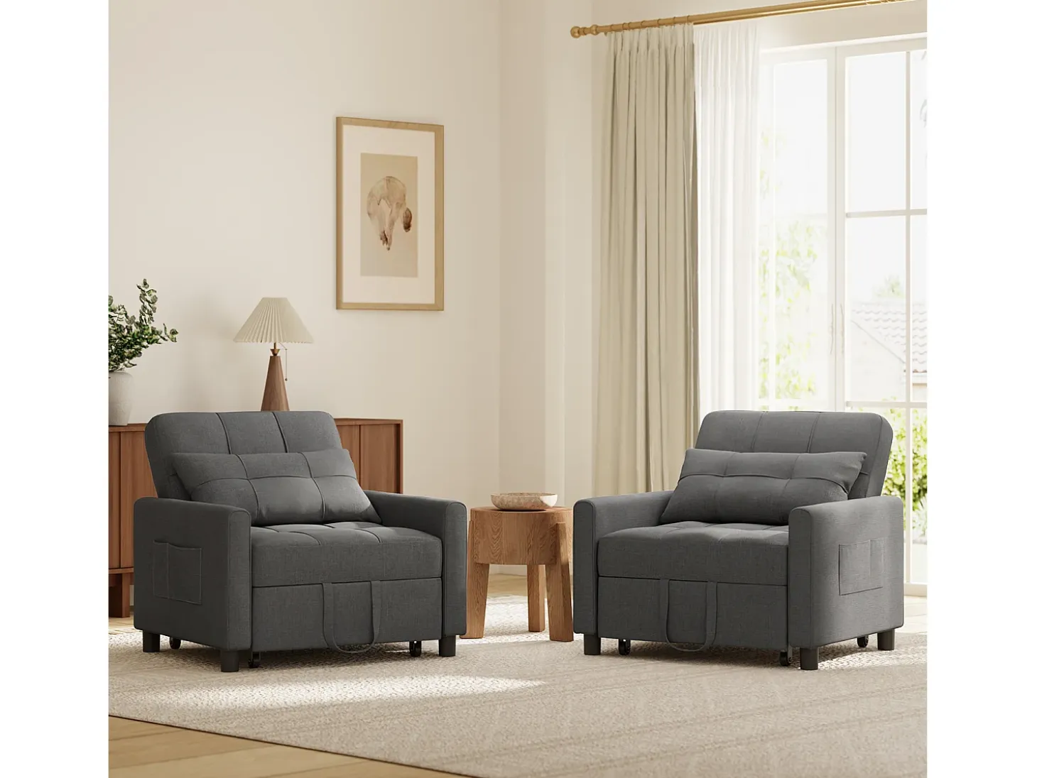 Sofá Cama Plegable Bealife - Sillón Individual Convertible en Chaise Longue con Almohadilla Ajustable, Almacenamiento Integrado y Ruedas