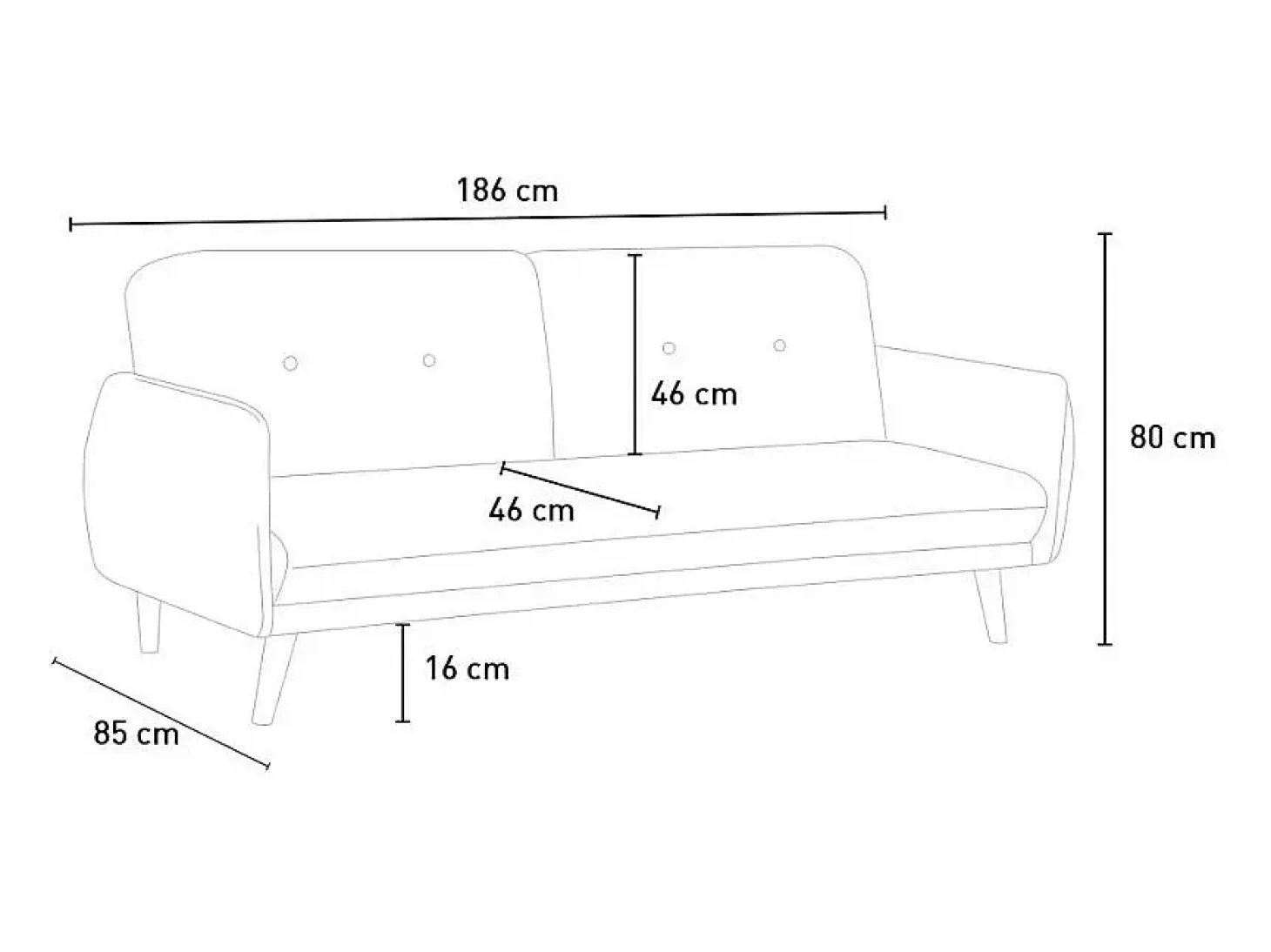 Sofá cama reclinable de diseño nórdico clic clac 3 plazas tejido Merida - Azul Marino