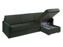 Sofá cama rinconera de tela color verde pino - Cama de 140 cm - Colchón de 18 cm - CALIFE