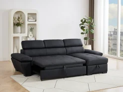 Sofá cama rinconera derecha de cuero negro JONOVA