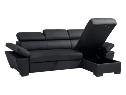 Sofá cama rinconera derecha de cuero negro JONOVA