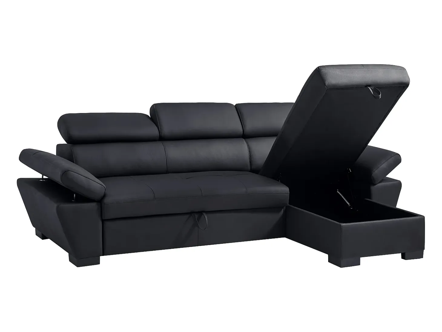 Sofá cama rinconera derecha de cuero negro JONOVA