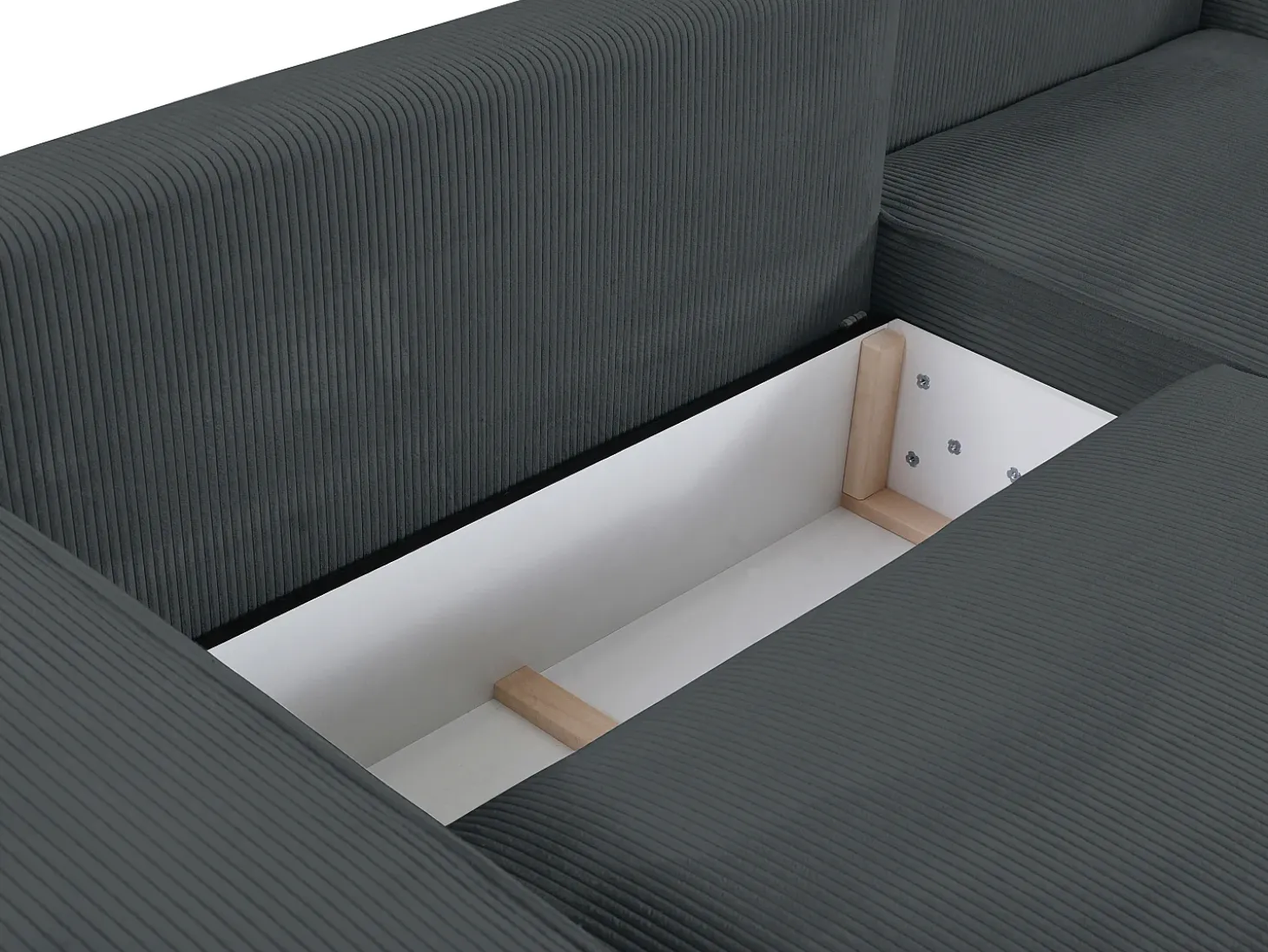 Sofá cama rinconera derecha de pana gris antracita - AMELIA