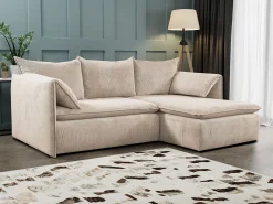 Sofá cama rinconera derecha de pana beige -TEODORA de Pascal Morabito