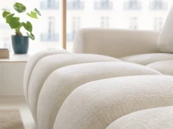 Sofá cama rinconera derecha en chenilla beige FARNETA