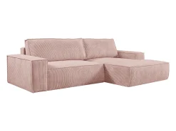 Sofá cama rinconera derecha de pana rosa empolvado AMELIA