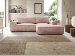 Sofá cama rinconera derecha de pana rosa empolvado AMELIA