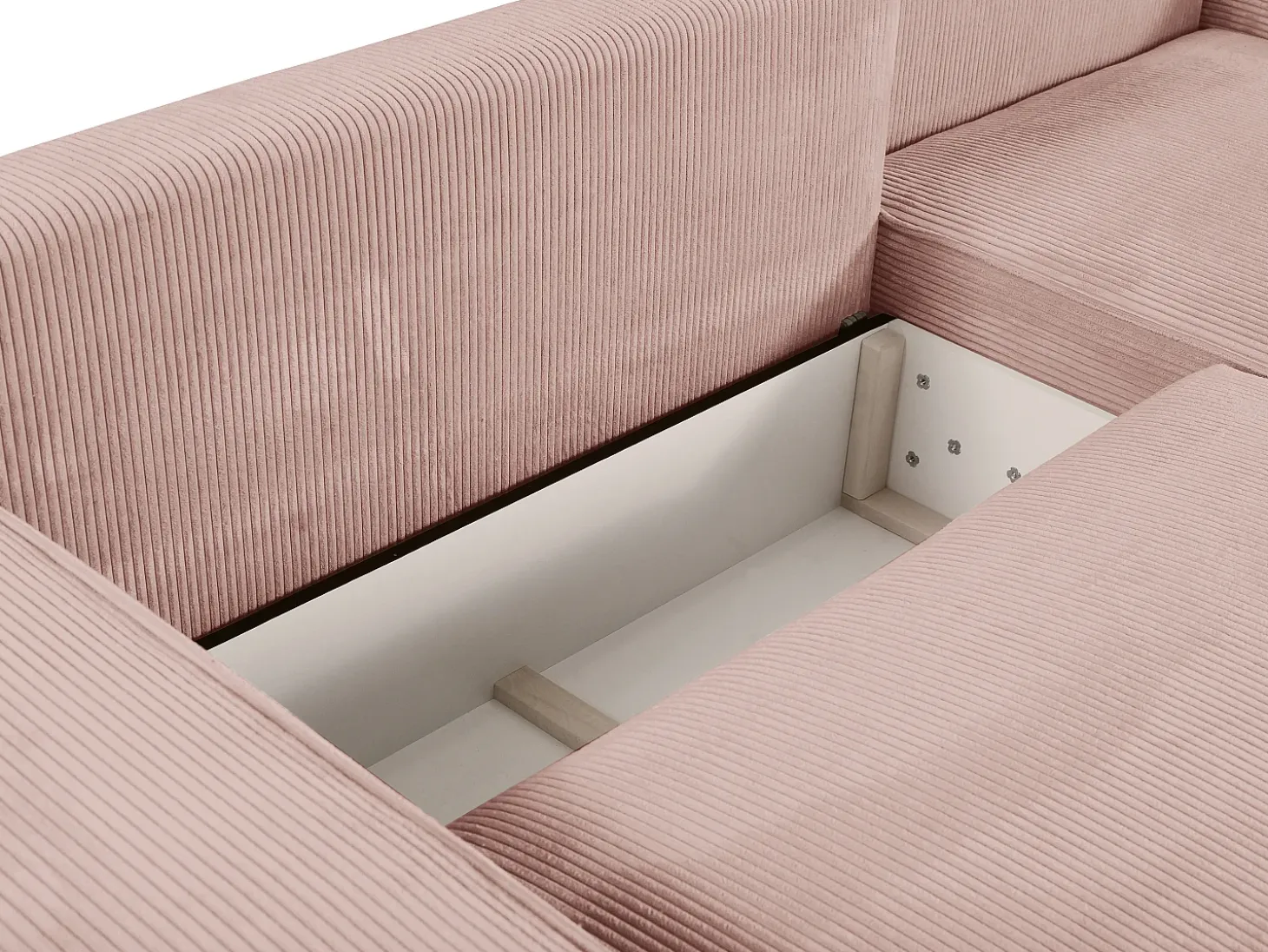 Sofá cama rinconera derecha de pana rosa empolvado AMELIA