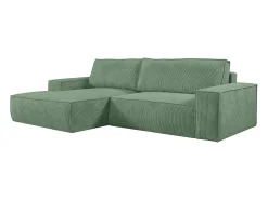 Sofá cama rinconera izquierda de pana color verde almendra AMELIA
