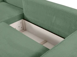 Sofá cama rinconera izquierda de pana color verde almendra AMELIA
