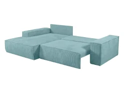 Sofá cama rinconera izquierda de pana azul turquesa - AMELIA
