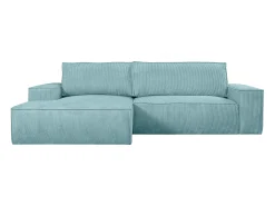 Sofá cama rinconera izquierda de pana azul turquesa - AMELIA