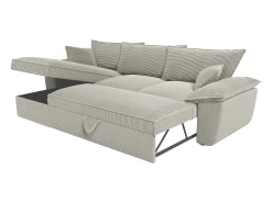 Sofá cama rinconera izquierda de pana gris claro de estilo charme francés vintage GUILLERMO