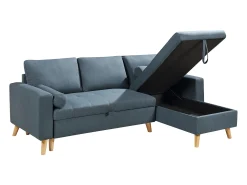 Sofá cama rinconera reversible de tela verde azulado con arcón KORI