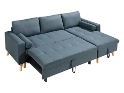 Sofá cama rinconera reversible de tela verde azulado con arcón KORI