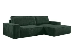 Sofá cama rinconera terciopelo canalé verde pino AMELIA - Ángulo derecho