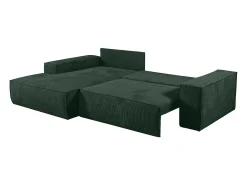 Sofá cama rinconera terciopelo canalé verde pino AMELIA - Ángulo izquierdo
