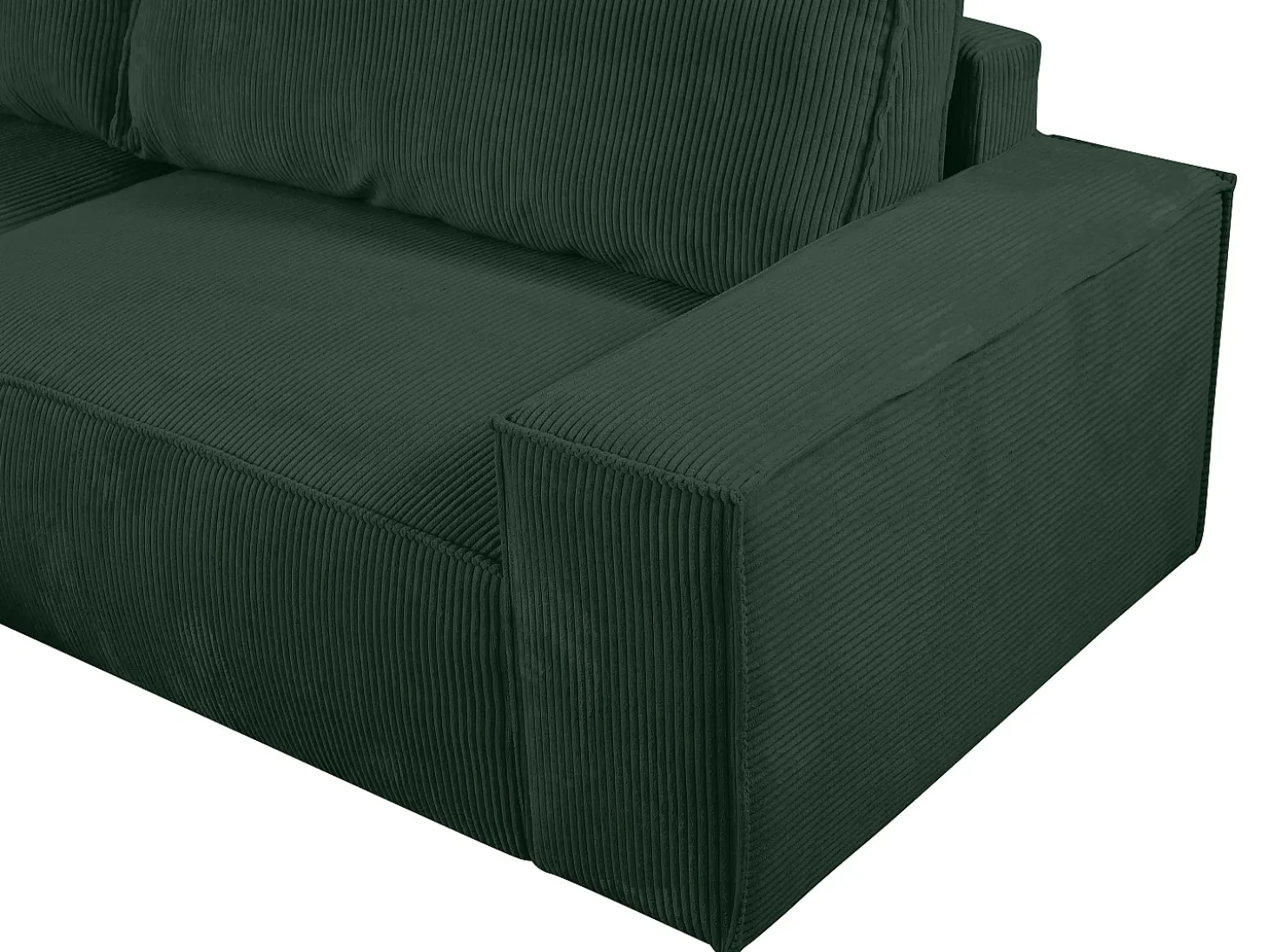 Sofá cama rinconera terciopelo canalé verde pino AMELIA - Ángulo izquierdo
