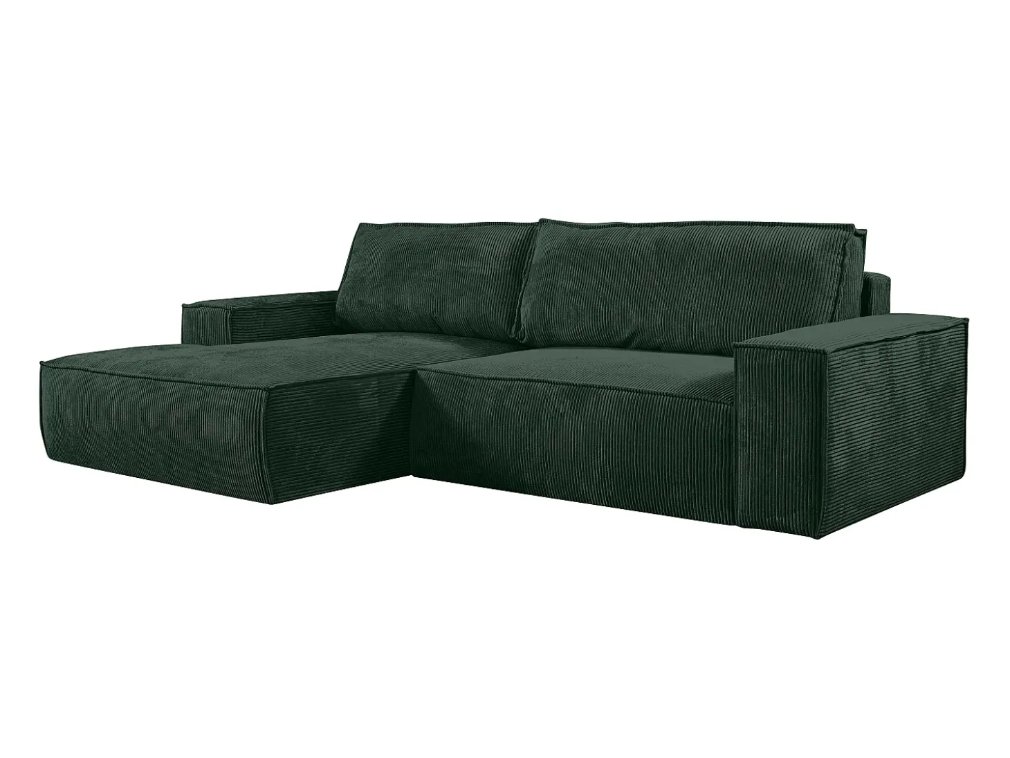 Sofá cama rinconera terciopelo canalé verde pino AMELIA - Ángulo izquierdo