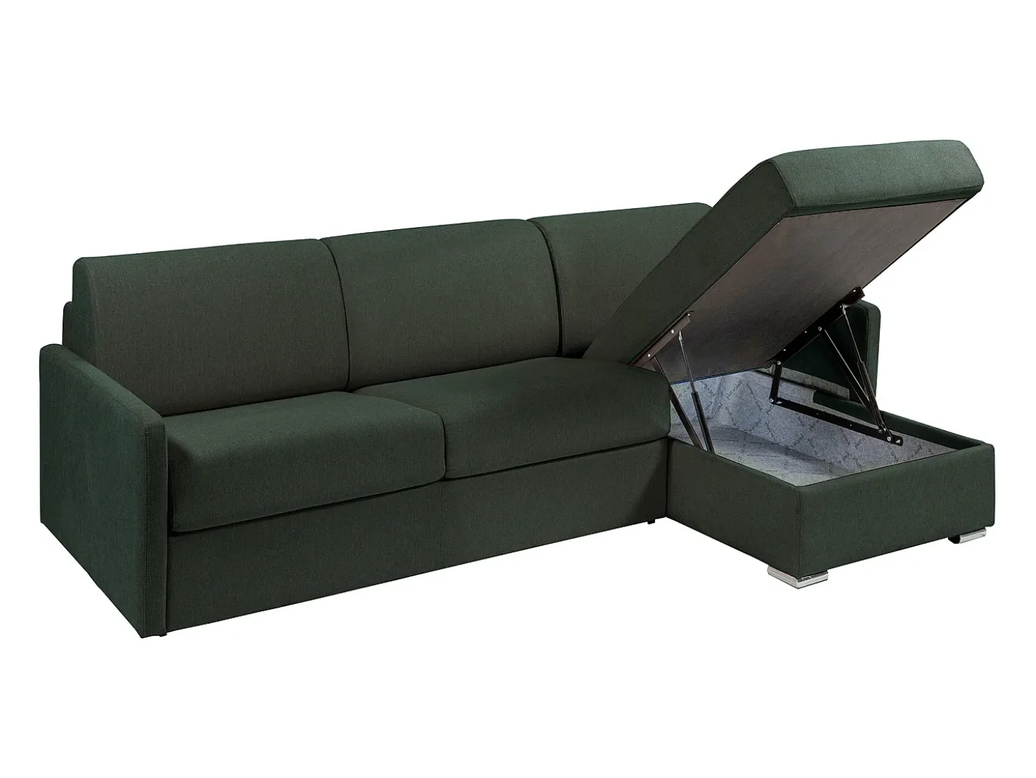 Sofá cama rinconera tipo italiano de tela verde pino Cama de 140 cm con lamas Colchón de 22 cm CALIFE