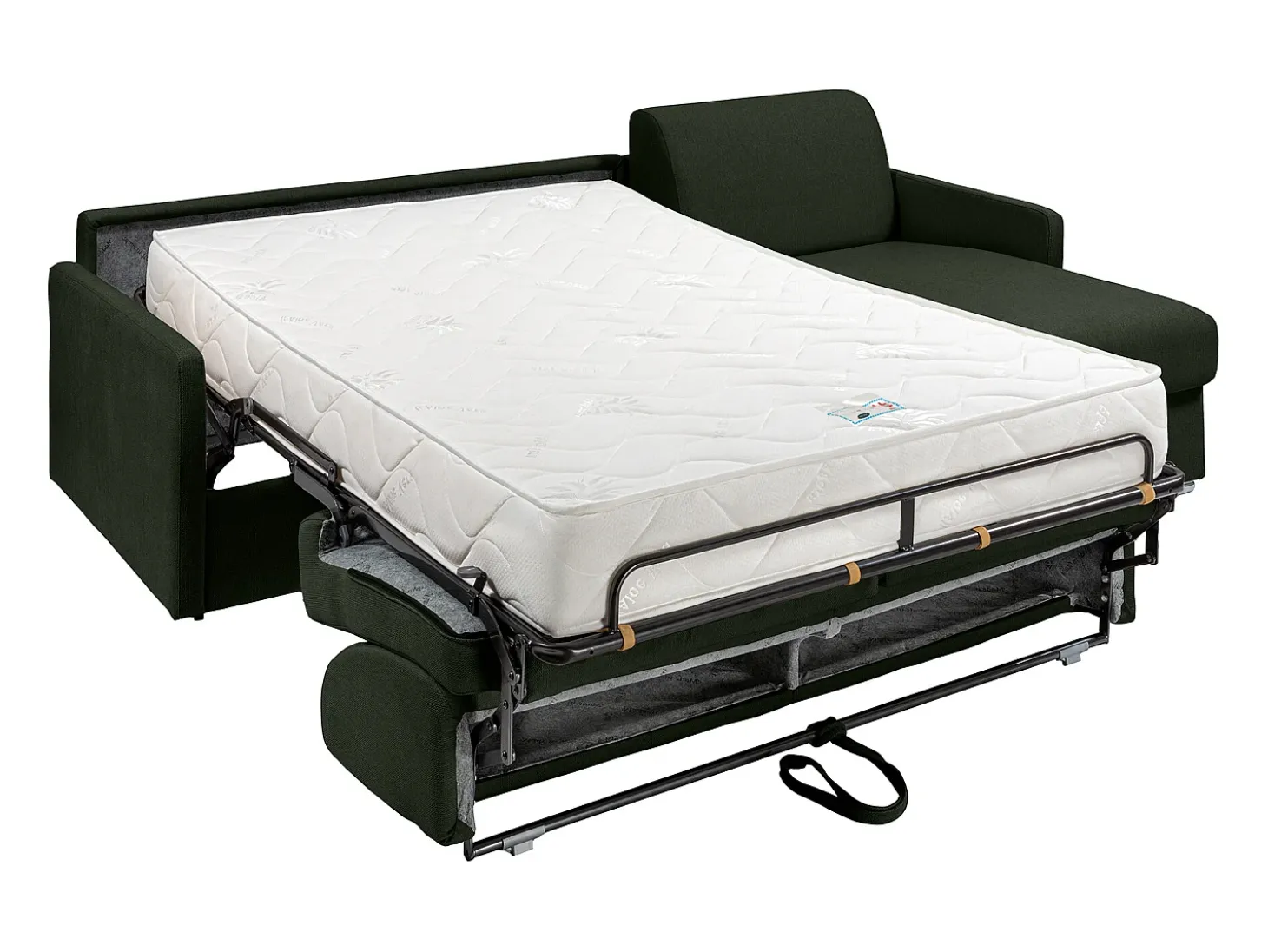 Sofá cama rinconera tipo italiano de tela verde pino Cama de 140 cm con lamas Colchón de 22 cm CALIFE