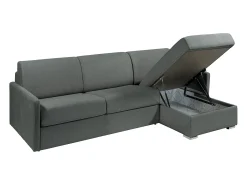 Sofá cama rinconera tipo italiano de tela gris - Cama de 160 cm con láminas - Colchón de 22 cm CALIFE