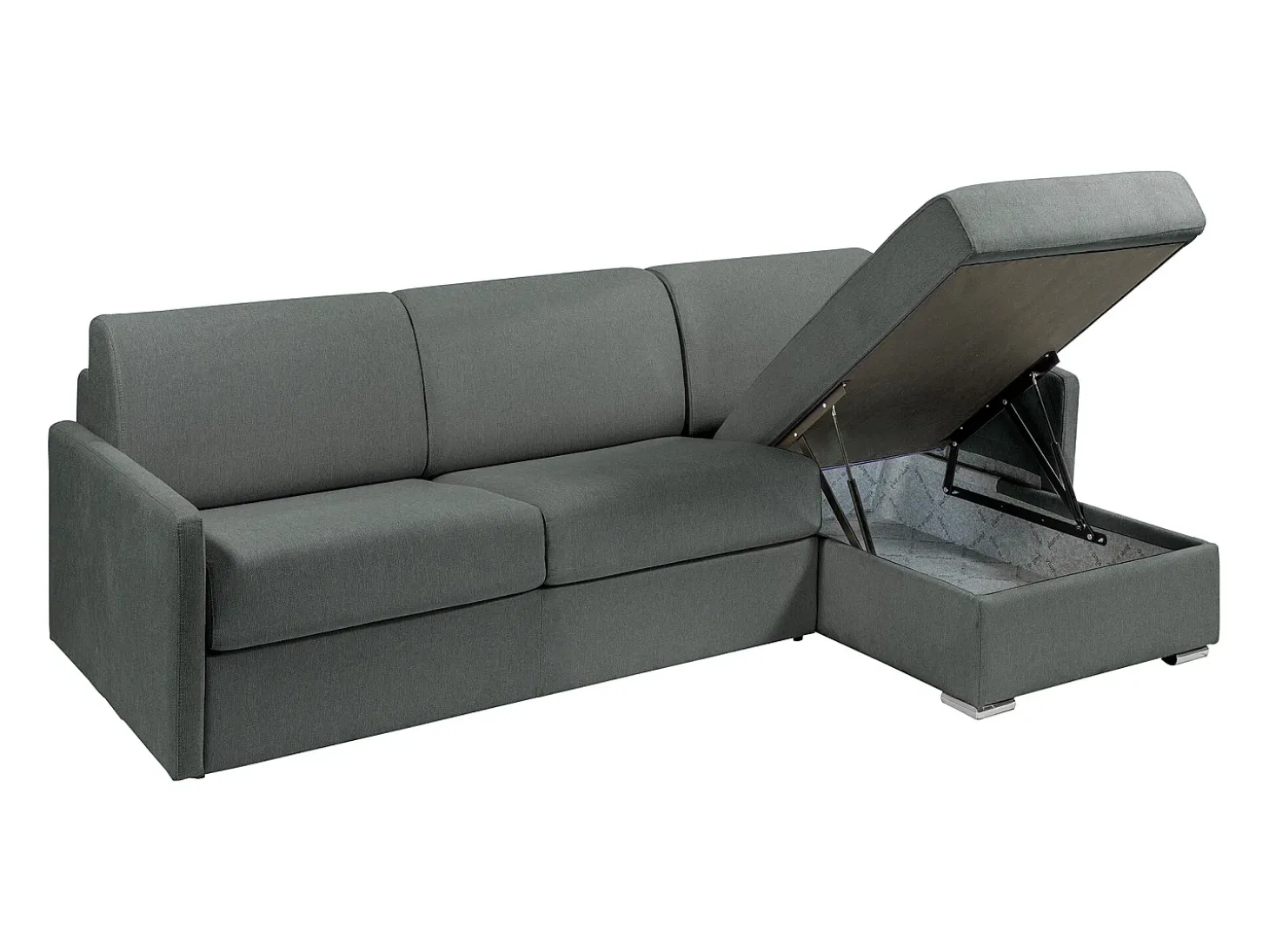 Sofá cama rinconera tipo italiano de tela gris - Cama de 160 cm con láminas - Colchón de 22 cm CALIFE