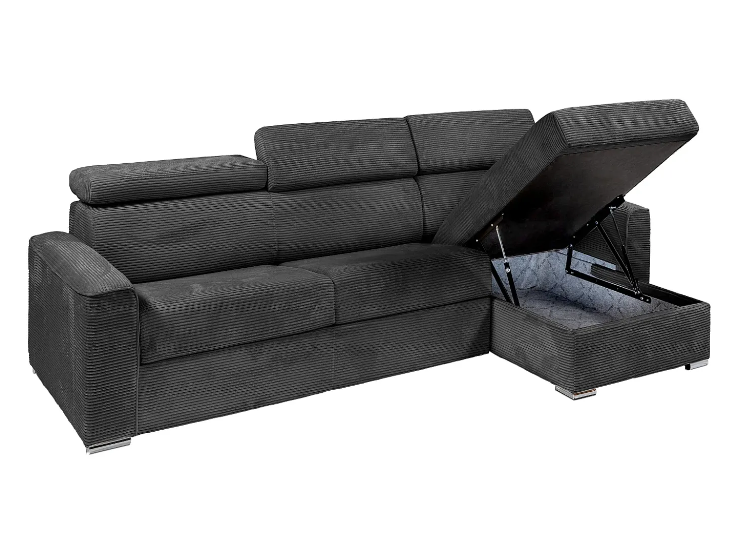Sofá cama rinconera tipo italiano de pana gris antracita con Cama de 160 cm VIZIR