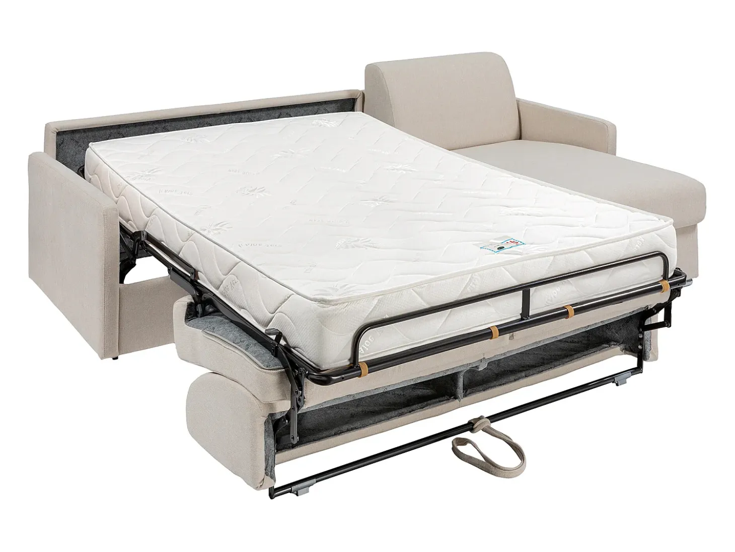 Sofá cama rinconera tipo italiano de tela beige cama de 160 cm lamas de 18 cm CALIFE