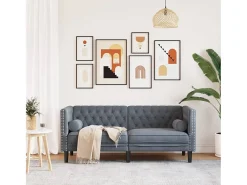Sofá Chesterfield 2 plazas con cojines terciopelo gris oscuro