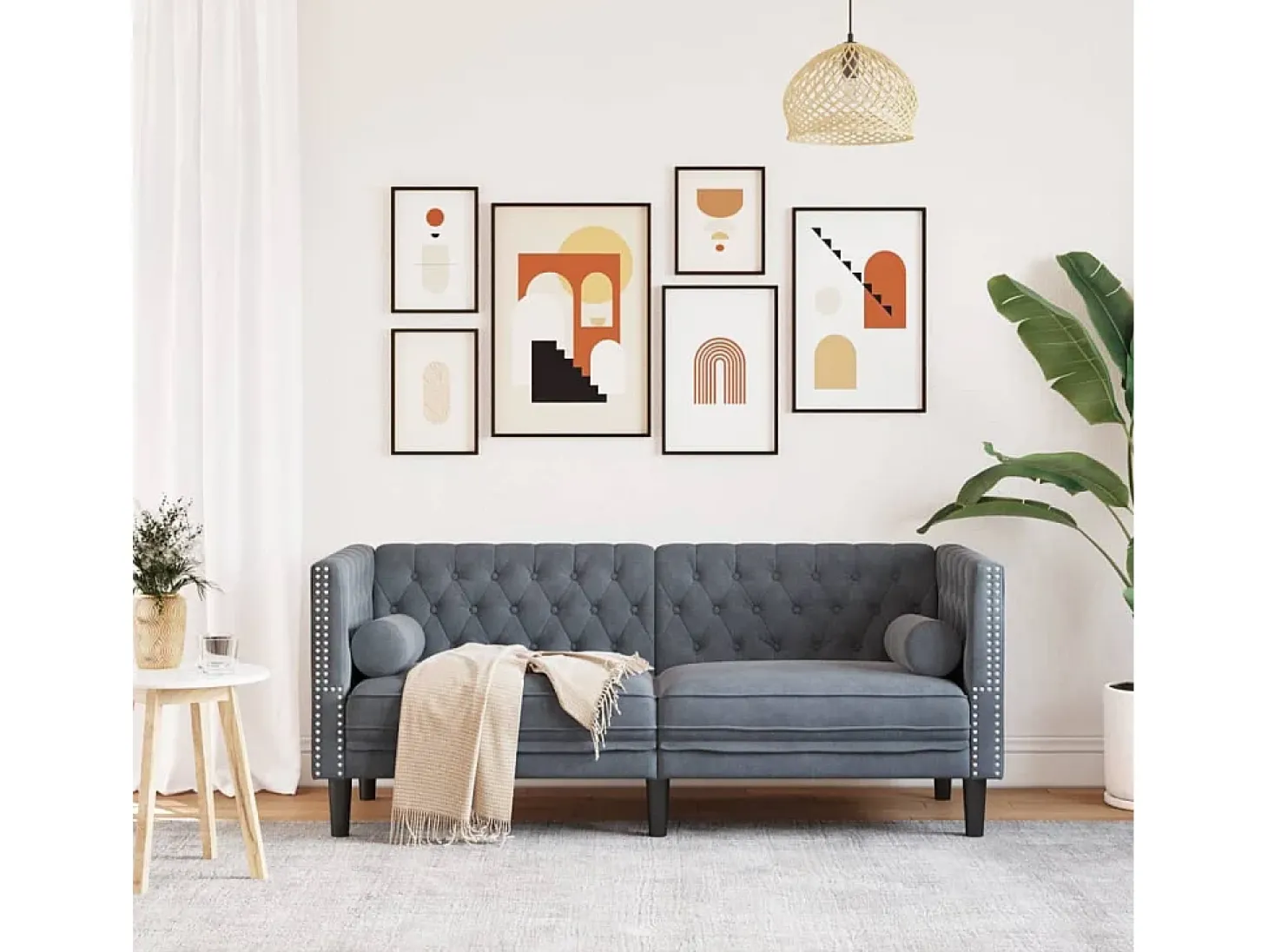 Sofá Chesterfield 2 plazas con cojines terciopelo gris oscuro