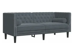 Sofá Chesterfield 2 plazas con cojines terciopelo gris oscuro
