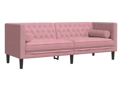 Sofá Chesterfield 3 plazas con cojines terciopelo rosa