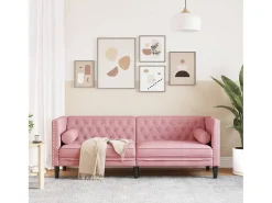 Sofá Chesterfield 3 plazas con cojines terciopelo rosa