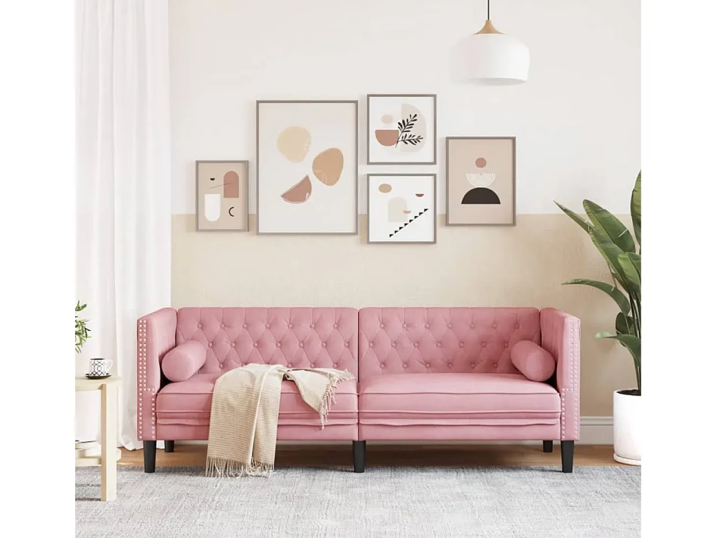 Sofá Chesterfield 3 plazas con cojines terciopelo rosa