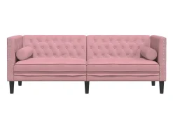 Sofá Chesterfield 3 plazas con cojines terciopelo rosa