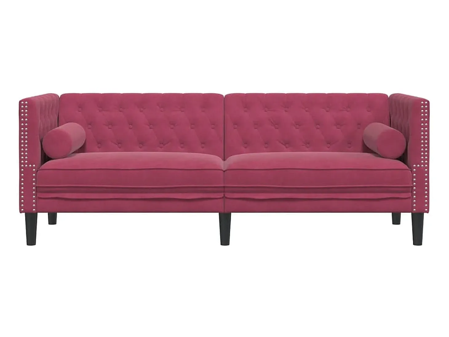 Sofá Chesterfield 3 plazas con cojines terciopelo rojo tinto