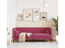 Sofá Chesterfield 3 plazas con cojines terciopelo rojo tinto
