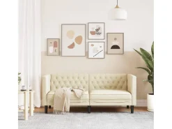 Sofá Chesterfield de 2 plazas cuero artificial blanco crema
