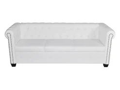 Sofá Chesterfield de 3 plazas cuero sintético blanco